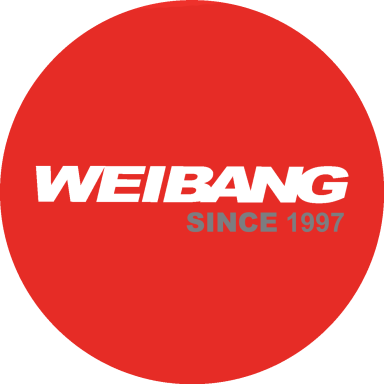 Logo rond rouge avec "WEIBANG" en blanc et "SINCE 1997" en gris.